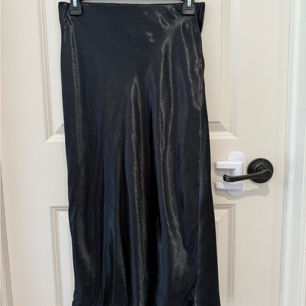 a new day Glossy Black Midi Skirt